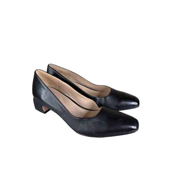 7 Edit Naturalizer Black Leather Square Toe Pumps Size 7W Low Block Heel Shoes - Picture 3 of 9